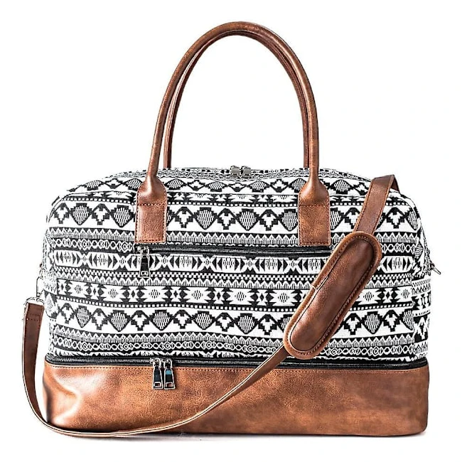Canvas Weekender Bag, Resväska för övernattning med skopåse, Svart