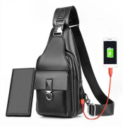 Mäns USB-bröstväska Anti-stöld Sport Slungväska Med USB-laddning Vattentät Chest Bag And Wallet Black With USB Port