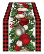 Jul Svart & Röd Buffelrutig Bordslöpare (35\"x72\" eller 108\") - Jul Vinter Julfest Hem Kök Matsalsinredning[D] A A