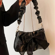 Four One Dam Elegant PU Handväska & Crossbody Väska med Rosett - Enfärgad Vit eller Svart, Förslutning, Guldfärgad Metall, Foder, Minimalistisk Ro (LGL) Black
