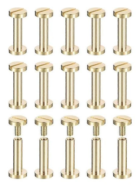 30-pack Mässing Chicago Skruvar, 15x8mm Platt Huvud Skruv Rygg Bindande Stolpe Spik Nitar Fästelement för DIY