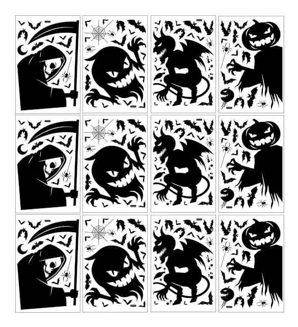 3 set Halloween spöke monster spöke fönsterdekaler Häxa Liemannen Fladdermus Dödskalle festdekoration statiska klistermärken