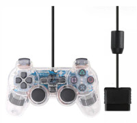 Transparent Trådbunden PS2-spelkontroll med Vibrationsfunktion, Hög Känslighet, Kompatibel med Sony PlayStation 2 Gamepad med USB-gränssnitt