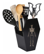 Gotisk köksförvaring med Halloween-dekoration – köks- och skrivbordsställ, pennhållare och sminkborsthållare, spöklik bordsdekoration_TF_TF
