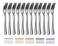 Svarta Gafflar 12-pack, svart titanbelagt rostfritt stål, 20,5 cm, tårtgafflar, middagsgafflar, dessertgafflar, lätta att rengöra, diskmaskinssäkra