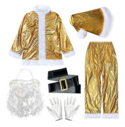 Guld Tomtedräkt Set för Män, Julfest Uppträdande Outfit, Europeiskt Fantasitema 6pcs XL