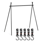 Camping Rack Aluminum Alloy Foldable Triangular Shelf Collapsible Outdoor Hanging Organizer Rack Small Size with 5 Hooks Black