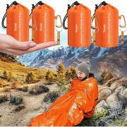 4-pack vattentäta termiska nödsovsäckar för utomhusbruk, camping, överlevnad, bivacksäck, orange
