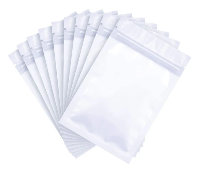 100 Pieces Holographic Packaging Bags Storage Bag for Food (Translucent Matte White, 12x18cm)