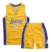 Kids Unisex Basket Training Suit Kits Väst Skjorta + Shorts Sets_s 24 Yellow lakers S(120CM-130CM)