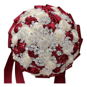 Handgjord brosch brudbukett brud satin rosor blommor strass pärlor buketter bröllopsbukett konstgjord bukett ros bukett dekoration