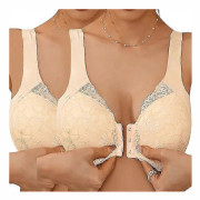 2 st Kvinnors Framknäppta BH:ar Trådlösa Plus Size Full Coverage Spets-BH Sömlös Push Up Komfortbehå Racerback-BH för Vardagsyoga-Perfekt 2pcs Skin colour 2XL