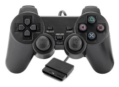 Svart Trådbunden Gamepad för PS2-konsol med Dubbel Vibration, Plug and Play