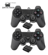 Svarta 2-pack Trådbundna Spelkontroller för PS2-konsol med Dubbel Vibration, Plug and Play