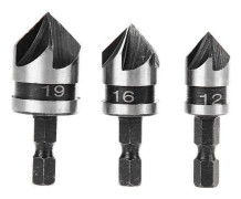 Träfräsbits, Profilfräsbits, 3-delars set 90 graders 5-spårs fasfräsar, 1/4\" sexkantsskaft, 12/16/19mm, Snabbyte för trä/metall