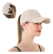 Solhatt för kvinnor, Baseballkeps med hästsvans för kvinnor, Snabbtorkande sommarhatt, Ventilerande mesh, Korsad hatt, Solhatt för utomhussporter, Khaki