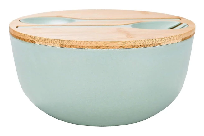 Saladbestickset av naturfiber, stor skål av bambufiber med trälock och serveringsbestick, giftfri och livsmedelssäker blandnings- och förvaringslösning för TXS