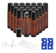 24-delars 10-milliliters tomma glasbollflaskor - bruna bollflaskor - utrustade med 2 trattar, 3 droppare och 2 flasköppnare