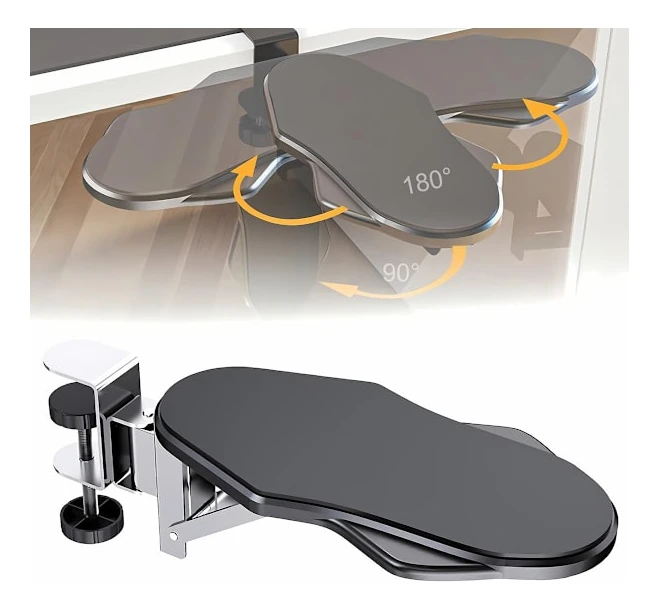 Skrivbordsförlängare, armbågsstöd, 180° vridbar och justerbar, 90° hopfällbar, hopfällbart armbågsstöd för skrivbord, clip-on handledsstöd tillbehör, 1-pack