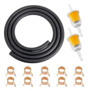 2M Bränsleslang Set, 8mm I.D., 14mm O.D., Bränsleslang, Dieselslang, 2 Bränslefilter, 10 Slangklämmor, Lämplig för gräsklippare, traktorer, Svart