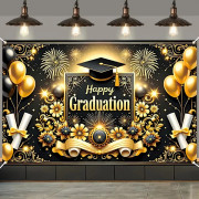 Stor Examensbakgrundsbanderoll 240x180 cm, Partyfotobås Bakgrund för Examensfirande - Hängande Dekor F