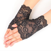 Fingerlösa Blommiga Spetsarmband Handledslängd Andningsbara Spetsar Halvfingerhandskar (FMY) Black One size