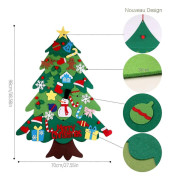 Julgran i filt med 50LED ljusslinga, 32 ornament, konstgjord gran, barnleksak, DIY avtagbar vägghängande julgran, fönsterdekoration
