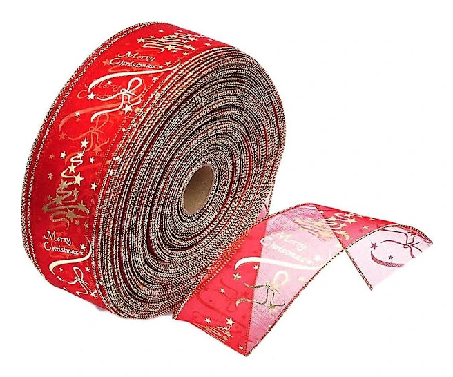 Heyone God Jul Tryck Glitterband Virvel Trådbunden Ren Julgransdekoration Band För Hårrosetter Presentinslagning Diy Hantverk 200x6.3cm