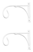Set med 2 vita metallväxtkrokar 27x15,5 cm för hängande korgar och trädgårdsdekoration i brittiska hem