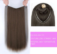 AOSI Syntetiskt hår Fake Hair Extensions Klämma Hårstycke V-formad halvperuk Naturlig vågig förlängning Falska hårstrån på hårnålar Kvinnor 9-6A-171 22inches