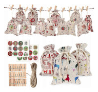 Adventskalender Jul DIY Hängande Påsar Klistermärken