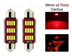 C5W Canbus 39mm Röda LED-lampor SV8.5 Sockel 2-pack 12V Röd