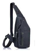 BULLCAPTAIN 019 Retro Toppskiktsläder Herr Bröstväska Casual Enkelsidig Axelväska Black