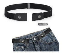 1 st Ajusterbart Bälte Utan Spänne, Unisex Osynligt Elastiskt Midjeband, Stretchsvart (FMY)