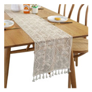 IC Vintage Macrame Bordslöpare, Handgjord Virkad Spetsbroderad Bordslöpare, Boho Bomullsduk med Toppar för Bröllopsbord (H. 30 x 200 cm)