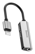 Baseus L52 Adapter Lightning till Dubbla Lightning och AUX 3.5 mm - Silver/Svart