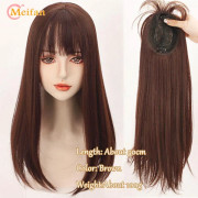 MEIFAN Långt rakt hår Toppers Clip Hair Extensions Syntetiskt hår Topper Natural Black Brown 3-Clip with Bang Fake Hairpiere 50cm-8