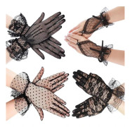 2025 Senaste Modell Kvinnor Elegant Spets Mesh Fingerlösa Handskar Svart Hand Ärm Vintage Gotisk Sexig Bröllop Manschetter för Brudar Damer Opera Te