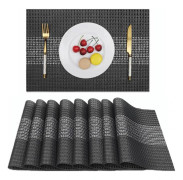 Placemats Set om 8 Vinyl Vävda Placemats Svart Sekvens Kök Matbord Mattor för Inomhus Utomhus Tvättad Värmebeständig Robust Black Sequin 8Pcs