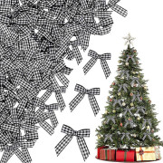 100 stycken Heilwiy Buffalo Bow Mini Buffalo Plaid Bow Kransbåge Svart Vit Rutig Present