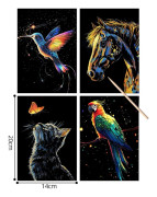 4 st Scratch Art Paper Set - Världslandmärken och djur, Glow in Dark, Stress Relief Craft för barn och vuxna Animal