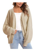 Mode höst och vinter Ny stickad tröja för kvinnor Enkelknäppt lös tröja koftajacka 2XL beige