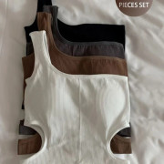 [Svart, Vit, Grå, Khaki Fyrdelad Set] Ny Sömlös Camisole med Fast Kup Latex Vaddering, Formsydd Och Sexig för Ytterkläder Eller Lager.