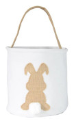 Påskhare Korgväskor För Barn Canvas Bomull Bärande Present Och Äggjakt Väska Fluffiga Svansar Tryckt Kanin Canvas Leksaker Hink Tote