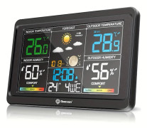Geevon Digital Väderstation Trådlös Inomhus Utomhus Termometer, Vädertermometer Med Kalender, Justerbar Bakgrundsbelysning EU Adapter