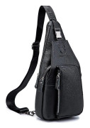 BULLCAPTAIN 086 Övre lager läder bröstväska snygg casual herr crossbody enkel axelväska Black