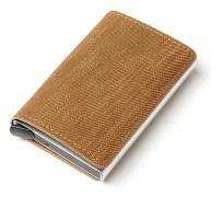 Pengklipp Mini Slim Anti-Stöld Koppling Enstaka Låda Män Kvinnor Plånbok Blockering Korthållare Denim Business Pop-up Metall ID-fodral (Färg: Gul)