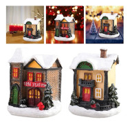 Miniatyrjulhus i Vintage-stil med LED-varm ljus, Resin, Snölandskap, By, Hem, Bord, Dekoration