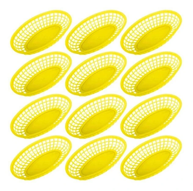 12 st Förvaringskorg Ihålig Design Porslin Plast Bröd Snabbmat Snacks Tallrik för Hemmet Yellow