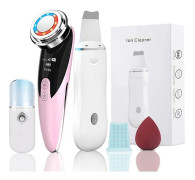 Ultrasonic Skin Scrubber Pore Cleaner 2+4 Kit Facial Ion Shovel Deep Face Cleaning Sonic Peeling Device Kit Blackhead Remover style 3 pink